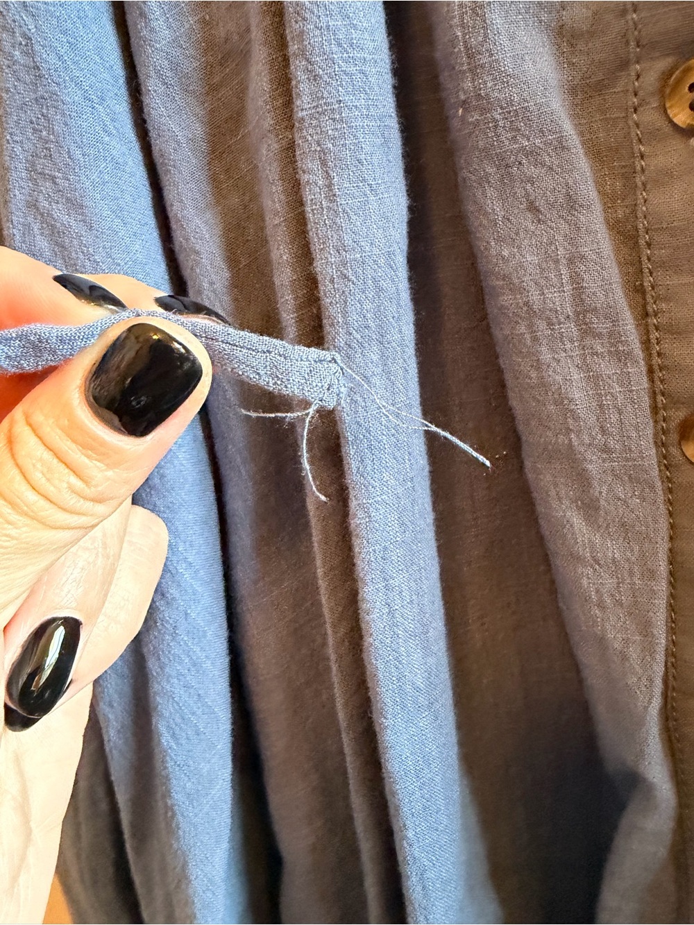 Pilcro Dusty Blue Button-Front Midi Shirtdress with Smocked Waist - Picture 12 of 13